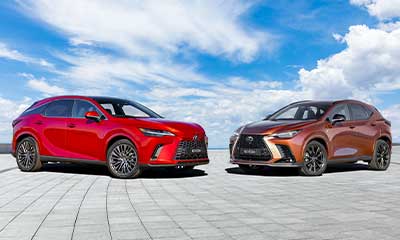 Lexus Plug-in Hybrid Range vehicles in red an copper colours.
